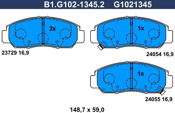 Galfer B1.G102-1345.2 - Тормозные колодки, дисковые, комплект autospares.lv