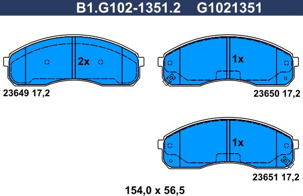 Galfer B1.G102-1351.2 - Тормозные колодки, дисковые, комплект autospares.lv