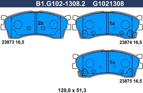 Galfer B1.G102-1308.2 - Тормозные колодки, дисковые, комплект autospares.lv