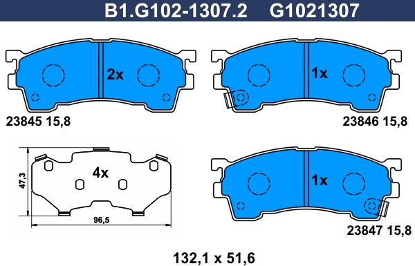 Galfer B1.G102-1307.2 - Тормозные колодки, дисковые, комплект autospares.lv