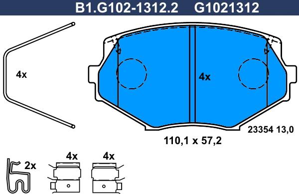 Galfer B1.G102-1312.2 - Тормозные колодки, дисковые, комплект autospares.lv