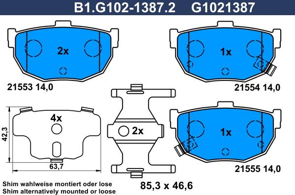 Galfer B1.G102-1387.2 - Тормозные колодки, дисковые, комплект autospares.lv