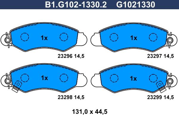 Galfer B1.G102-1330.2 - Тормозные колодки, дисковые, комплект autospares.lv