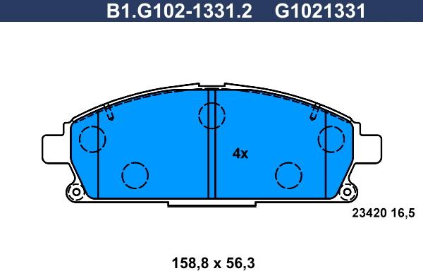 Galfer B1.G102-1331.2 - Тормозные колодки, дисковые, комплект autospares.lv