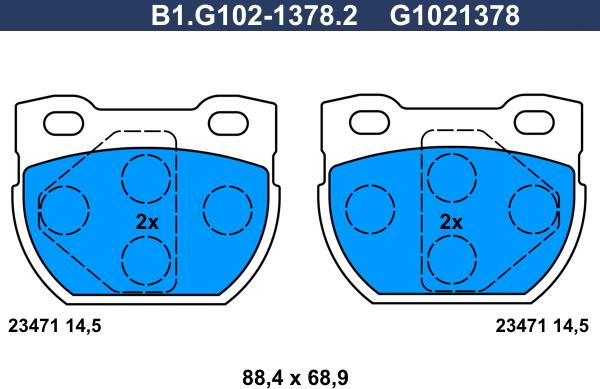 Galfer B1.G102-1378.2 - Тормозные колодки, дисковые, комплект autospares.lv