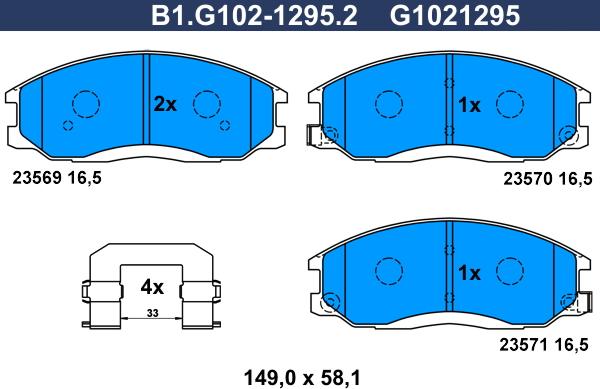 Galfer B1.G102-1295.2 - Тормозные колодки, дисковые, комплект autospares.lv