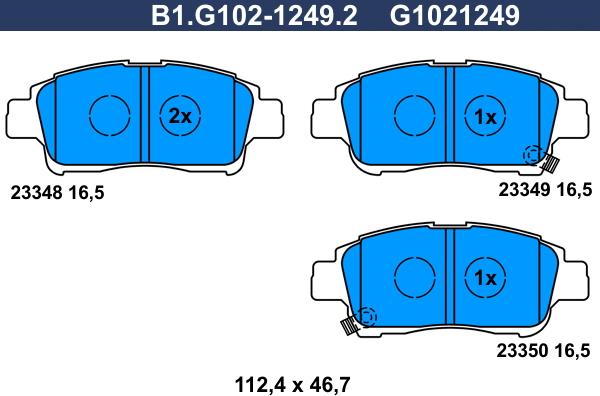 Galfer B1.G102-1249.2 - Тормозные колодки, дисковые, комплект autospares.lv