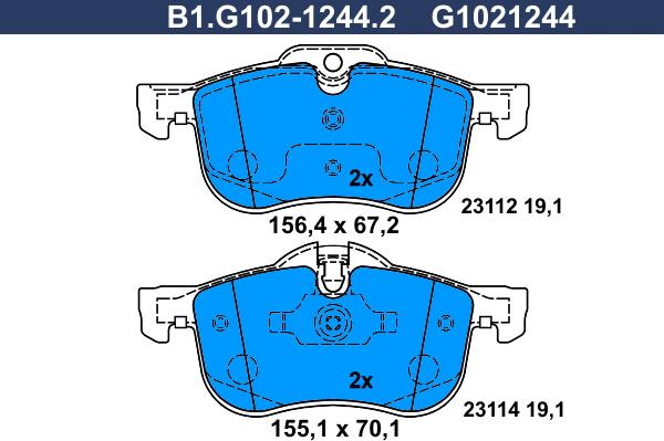 Galfer B1.G102-1244.2 - Тормозные колодки, дисковые, комплект autospares.lv