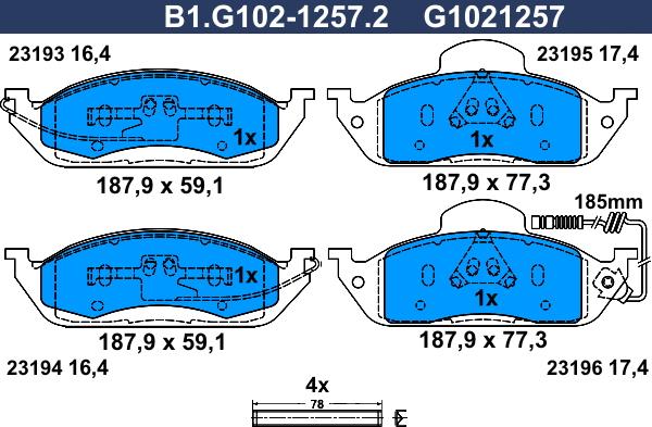 Galfer B1.G102-1257.2 - Тормозные колодки, дисковые, комплект autospares.lv