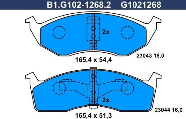 Galfer B1.G102-1268.2 - Тормозные колодки, дисковые, комплект autospares.lv