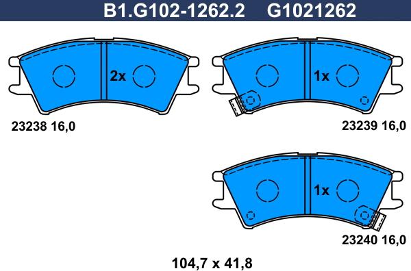 Galfer B1.G102-1262.2 - Тормозные колодки, дисковые, комплект autospares.lv