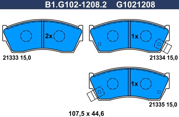 Galfer B1.G102-1208.2 - Тормозные колодки, дисковые, комплект autospares.lv