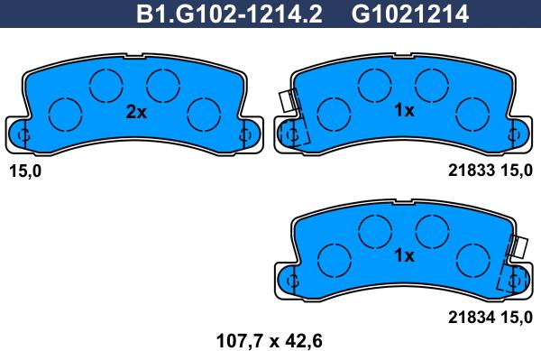 Galfer B1.G102-1214.2 - Тормозные колодки, дисковые, комплект autospares.lv