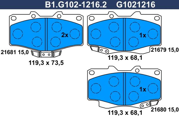 Galfer B1.G102-1216.2 - Тормозные колодки, дисковые, комплект autospares.lv