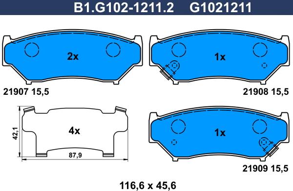 Galfer B1.G102-1211.2 - Тормозные колодки, дисковые, комплект autospares.lv