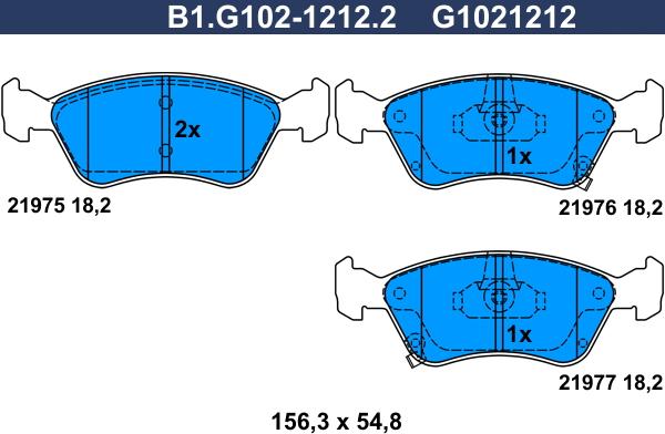 Galfer B1.G102-1212.2 - Тормозные колодки, дисковые, комплект autospares.lv