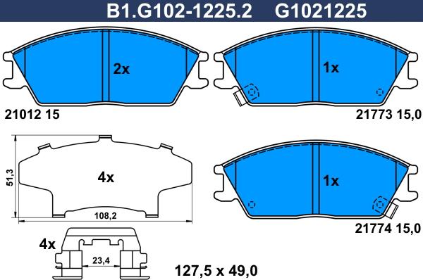 Galfer B1.G102-1225.2 - Тормозные колодки, дисковые, комплект autospares.lv