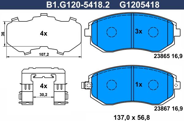 Galfer B1.G120-5418.2 - Тормозные колодки, дисковые, комплект autospares.lv