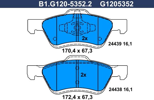 Galfer B1.G120-5352.2 - Тормозные колодки, дисковые, комплект autospares.lv