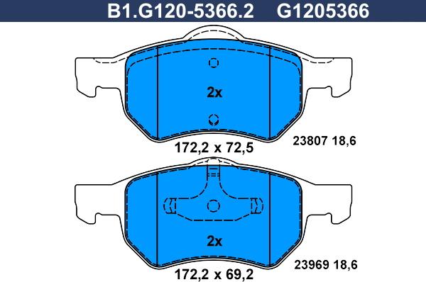 Galfer B1.G120-5366.2 - Тормозные колодки, дисковые, комплект autospares.lv