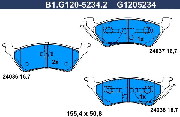 Galfer B1.G120-5234.2 - Тормозные колодки, дисковые, комплект autospares.lv