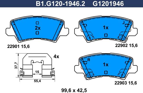 Galfer B1.G120-1946.2 - Тормозные колодки, дисковые, комплект autospares.lv