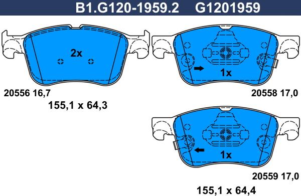 Galfer B1.G120-1959.2 - Тормозные колодки, дисковые, комплект autospares.lv