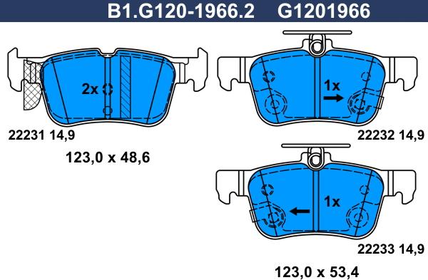 Galfer B1.G120-1966.2 - Тормозные колодки, дисковые, комплект autospares.lv