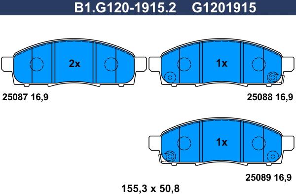 Galfer B1.G120-1915.2 - Тормозные колодки, дисковые, комплект autospares.lv