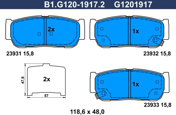 Galfer B1.G120-1917.2 - Тормозные колодки, дисковые, комплект autospares.lv