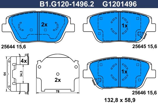 Galfer B1.G120-1496.2 - Тормозные колодки, дисковые, комплект autospares.lv