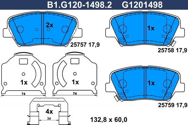 Galfer B1.G120-1498.2 - Тормозные колодки, дисковые, комплект autospares.lv