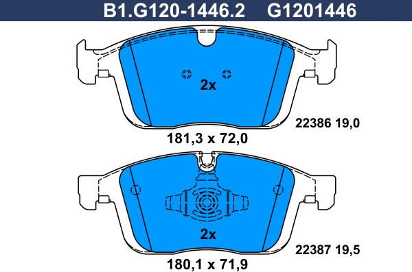 Galfer B1.G120-1446.2 - Тормозные колодки, дисковые, комплект autospares.lv