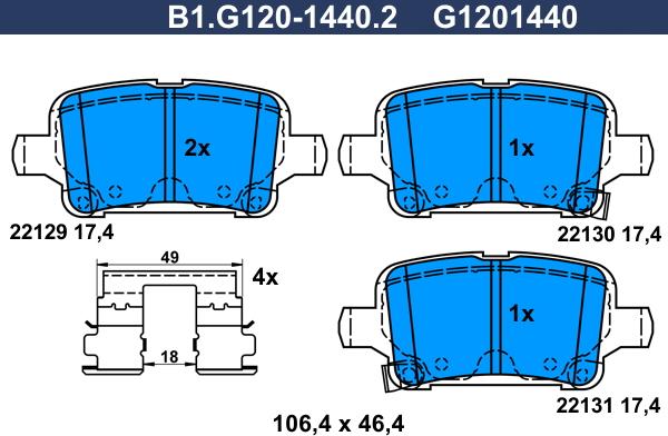 Galfer B1.G120-1440.2 - Тормозные колодки, дисковые, комплект autospares.lv