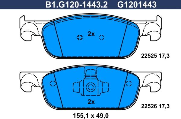 Galfer B1.G120-1443.2 - Тормозные колодки, дисковые, комплект autospares.lv