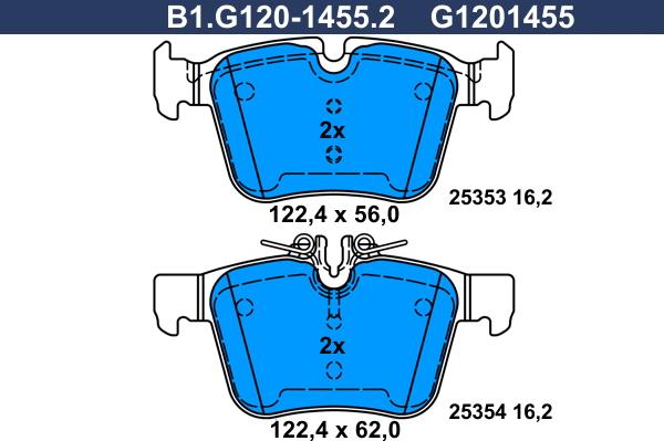 Galfer B1.G120-1455.2 - Тормозные колодки, дисковые, комплект autospares.lv