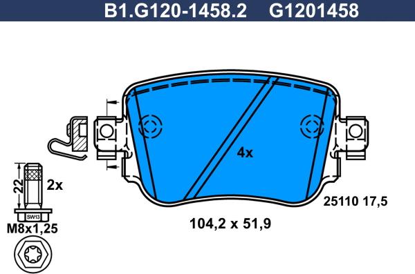 Galfer B1.G120-1458.2 - Тормозные колодки, дисковые, комплект autospares.lv