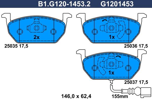 Galfer B1.G120-1453.2 - Тормозные колодки, дисковые, комплект autospares.lv