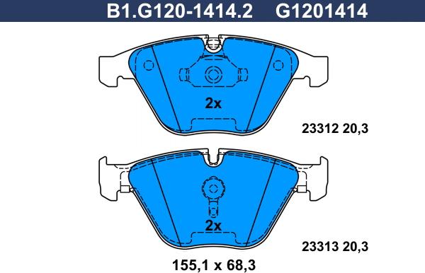 Galfer B1.G120-1414.2 - Тормозные колодки, дисковые, комплект autospares.lv