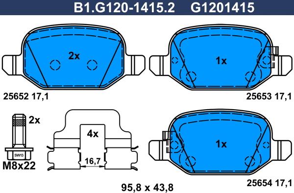 Galfer B1.G120-1415.2 - Тормозные колодки, дисковые, комплект autospares.lv