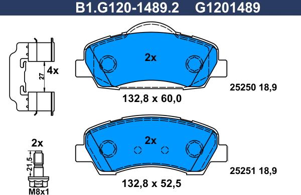 Galfer B1.G120-1489.2 - Тормозные колодки, дисковые, комплект autospares.lv