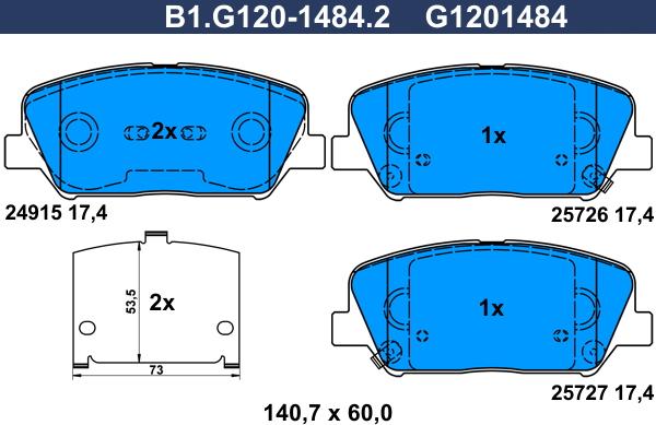 Galfer B1.G120-1484.2 - Тормозные колодки, дисковые, комплект autospares.lv