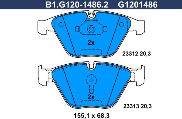 Galfer B1.G120-1486.2 - Тормозные колодки, дисковые, комплект autospares.lv