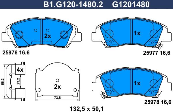 Galfer B1.G120-1480.2 - Тормозные колодки, дисковые, комплект autospares.lv