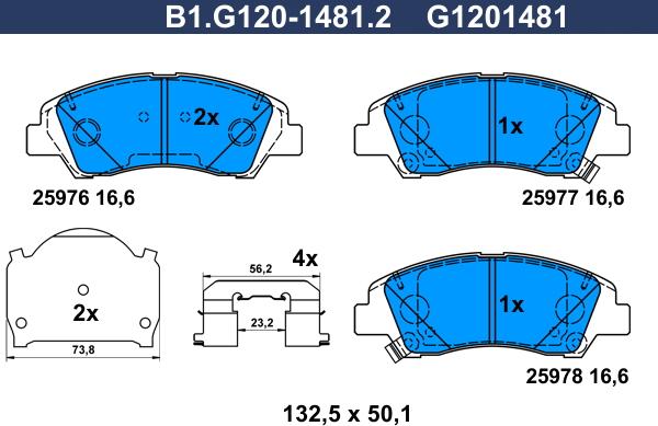 Galfer B1.G120-1481.2 - Тормозные колодки, дисковые, комплект autospares.lv