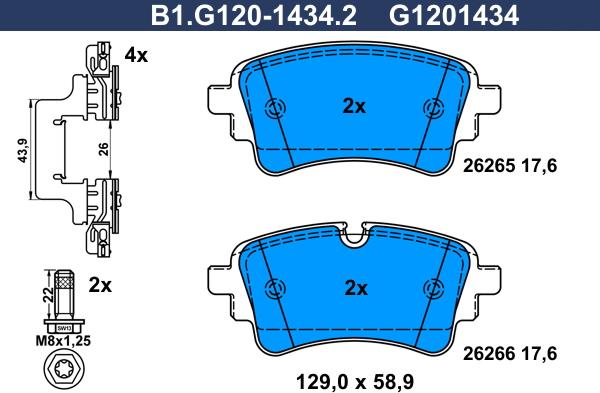 Galfer B1.G120-1434.2 - Тормозные колодки, дисковые, комплект autospares.lv