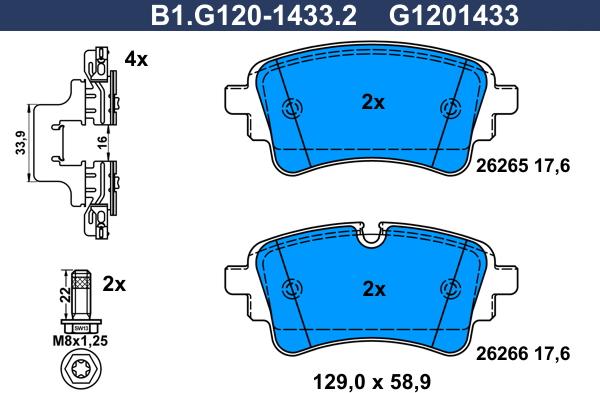 Galfer B1.G120-1433.2 - Тормозные колодки, дисковые, комплект autospares.lv