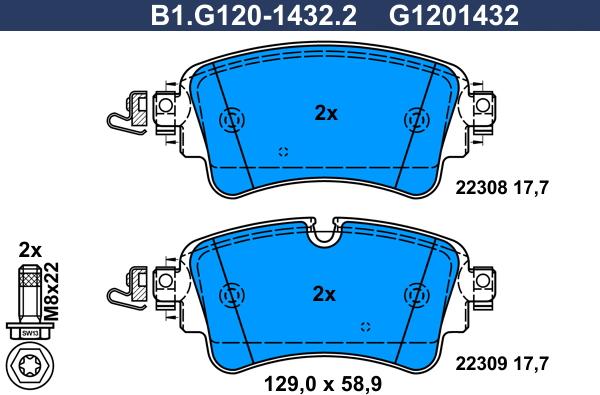 Galfer B1.G120-1432.2 - Тормозные колодки, дисковые, комплект autospares.lv