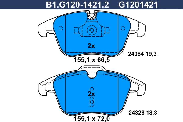 Galfer B1.G120-1421.2 - Тормозные колодки, дисковые, комплект autospares.lv