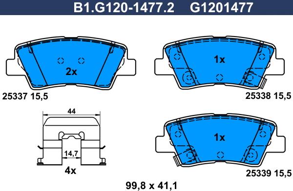 Galfer B1.G120-1477.2 - Тормозные колодки, дисковые, комплект autospares.lv